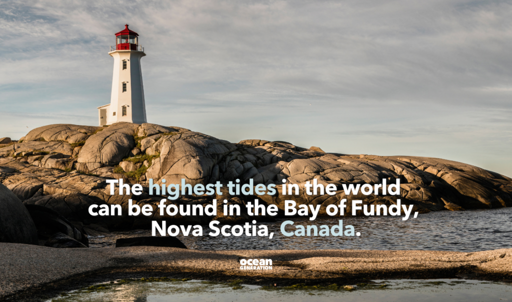 The highest tides in the world
can be found in the Bay of Fundy,
Nova Scotia, Canada.