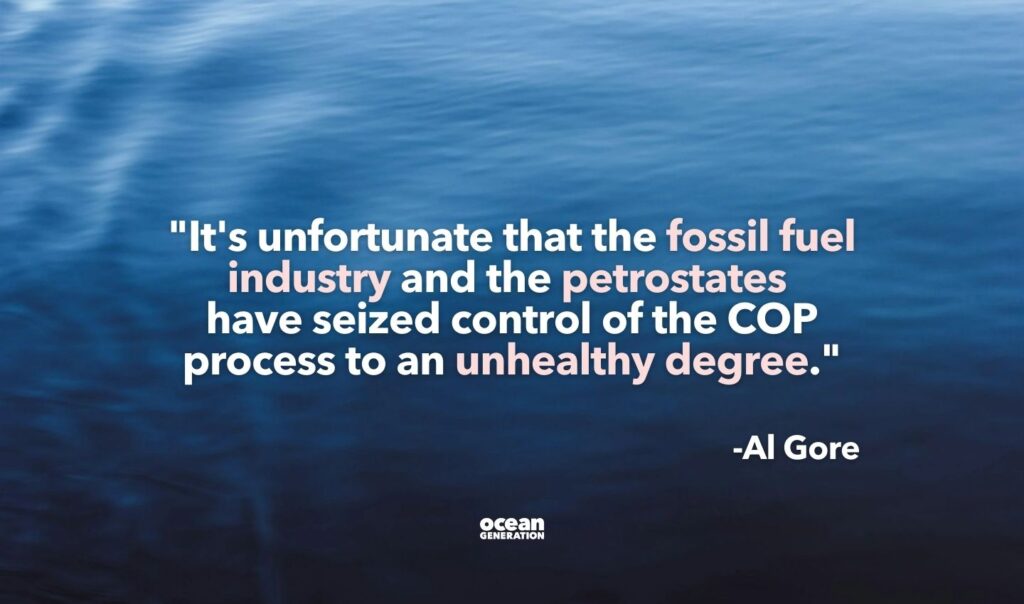 Al Gore quote about fossil fuel lobbyists at COP29. Posted by Ocean Generation.